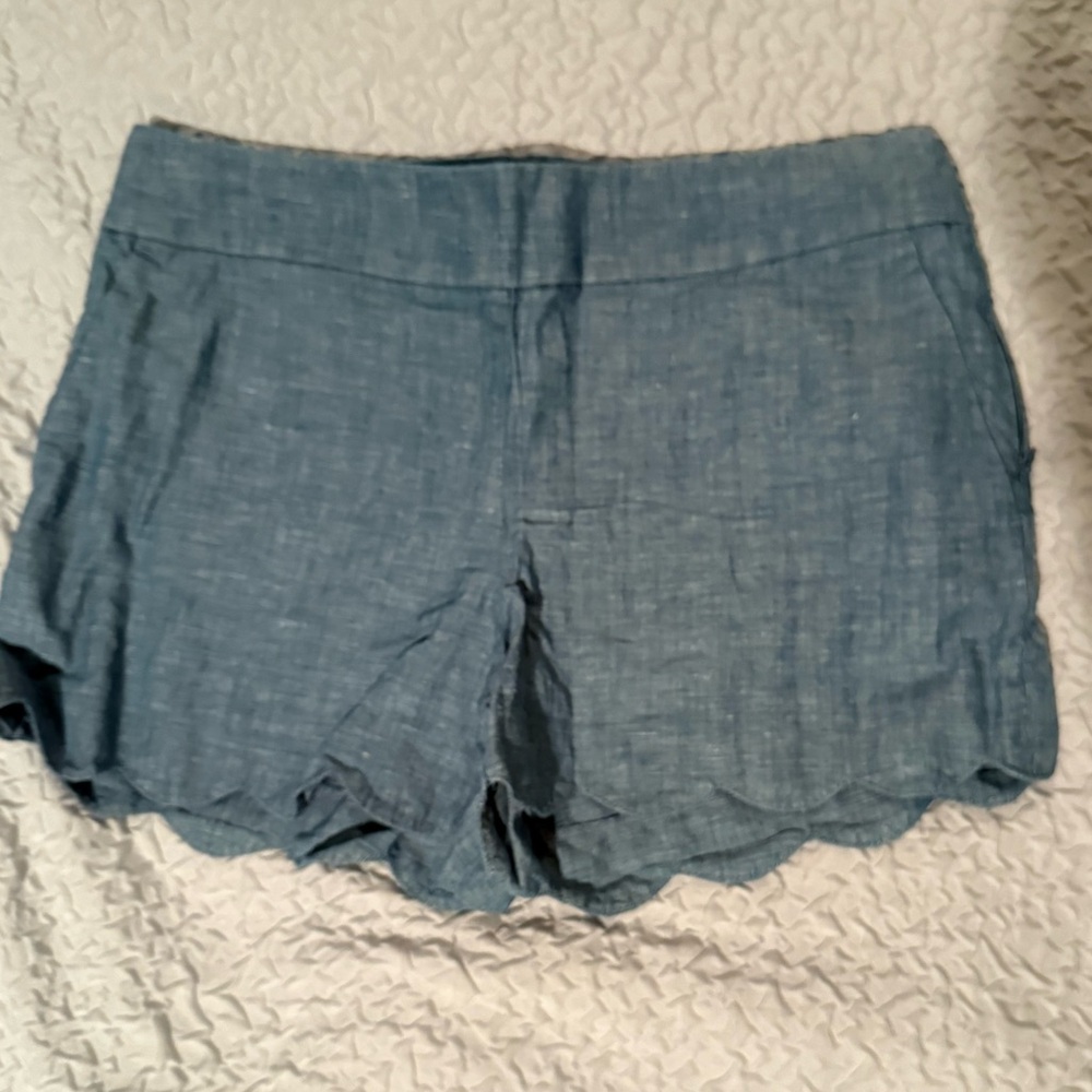 LOFT Chambray Blue Scalloped Hemmed Shorts